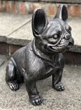 Charcoal Grey Metal Effect Sitting French Bulldog Garden Ornament