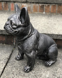 Charcoal Grey Metal Effect Sitting French Bulldog Garden Ornament