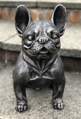 Charcoal Grey Metal Effect Sitting French Bulldog Garden Ornament