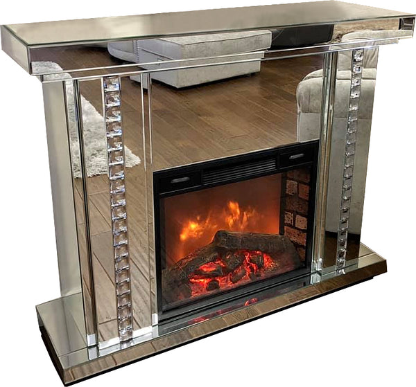 Diamante Stripe Mirrored Fire Place