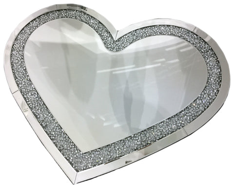 Diamante Filled Thin Border Love Heart Wall Mirror (Small)