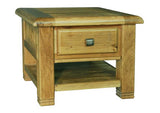 Weathered Rustic Reclaimed Distressed Short Oak Lamp Table with Drawer and Shelf