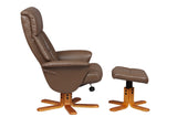 Marseille Swivel Faux Leather Recliner Chair & Stool - Truffle