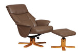 Marseille Swivel Faux Leather Recliner Chair & Stool - Truffle