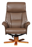 Marseille Swivel Faux Leather Recliner Chair & Stool - Truffle