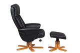 Marseille Swivel Faux Leather Recliner Chair & Stool - Black