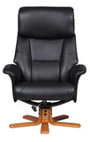 Marseille Swivel Faux Leather Recliner Chair & Stool - Black