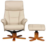 Marseille Swivel Faux Leather Recliner Chair & Stool - Cafe Latte