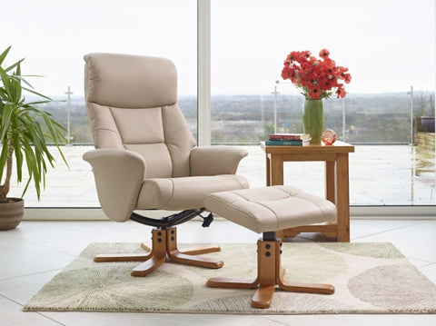 Marseille Swivel Faux Leather Recliner Chair & Stool - Cafe Latte