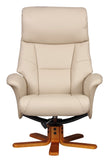 Marseille Swivel Faux Leather Recliner Chair & Stool - Cafe Latte