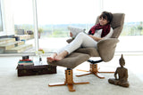 Marseille Swivel Fabric Recliner Chair & Stool - Mink