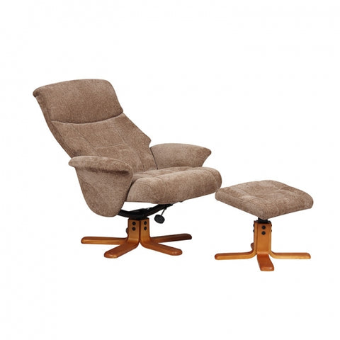 Marseille Swivel Fabric Recliner Chair & Stool - Mink