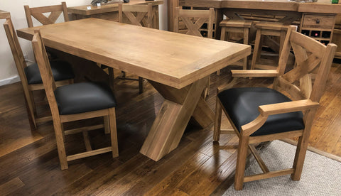 Reclaimed Oak Maxi Dining Table with Faux Leather Chair / Bench