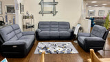 Michigan Charcoal Grey Fabric & Black Leather Look Electric Reclining Suite