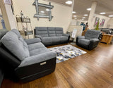 Michigan Charcoal Grey Fabric & Black Leather Look Electric Reclining Suite