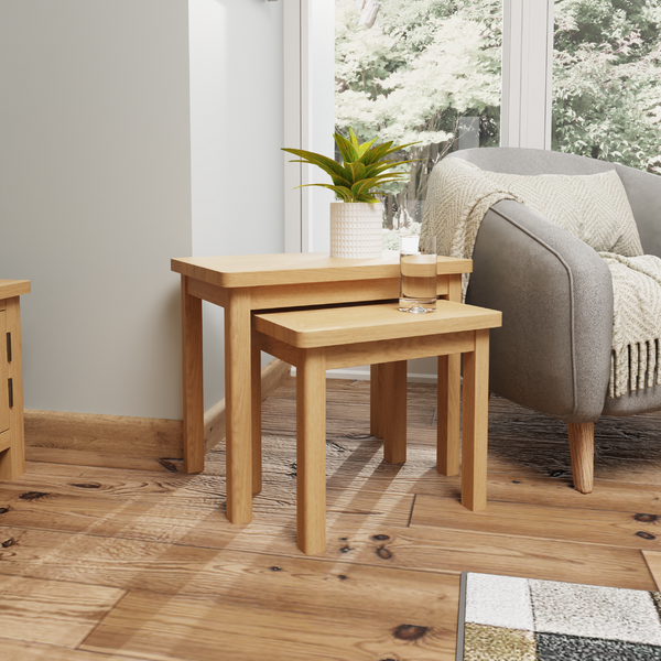 Oak & Hardwood Rustic Nest of 2 Tables