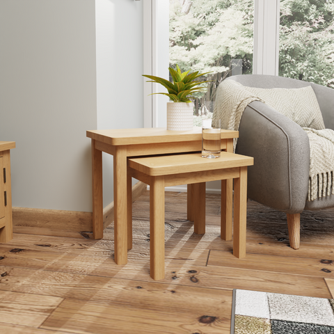 Oak & Hardwood Rustic Nest of 2 Tables