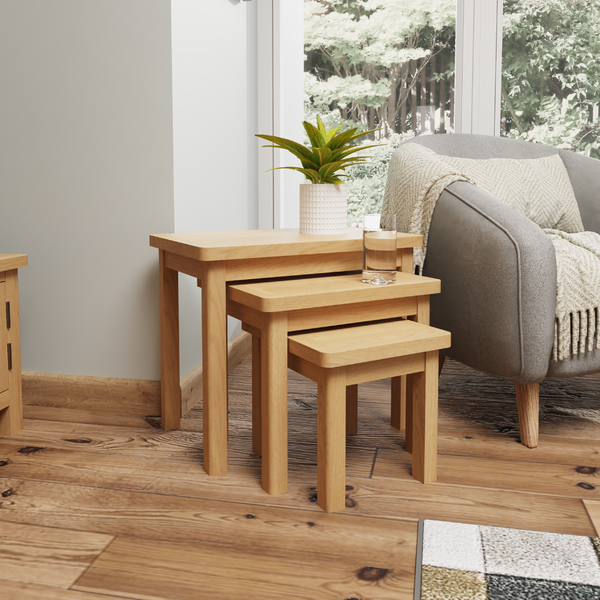 Oak & Hardwood Rustic Nest of 3 Tables