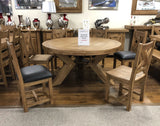 Weathered Oak Round Top Dining Table & 6 Dining Chairs