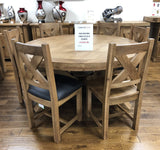 Weathered Oak Round Top Dining Table & 6 Dining Chairs