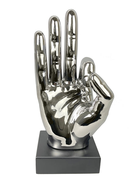 Silver Electroplated Ceramic Okay Hand Ornament