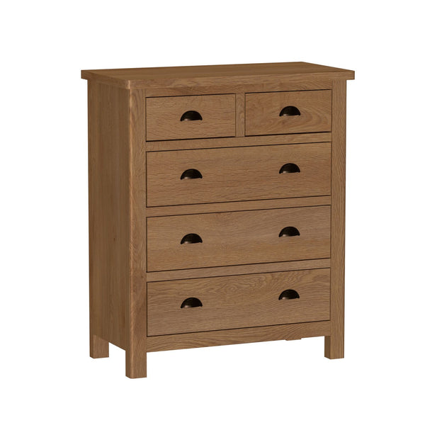 Oak & Hardwood Rustic 2 over 3 Chest of Drawers