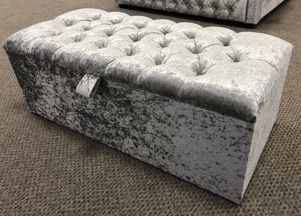 Crushed Velvet Diamante Embossed Ottoman Blanket Box