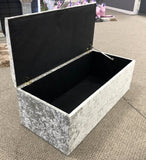 Crushed Velvet Diamante Embossed Ottoman Blanket Box