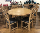 Weathered Oak Round Top Dining Table & 6 Dining Chairs