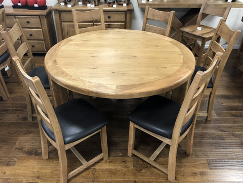 Weathered Oak Round Top Dining Table & 6 Dining Chairs