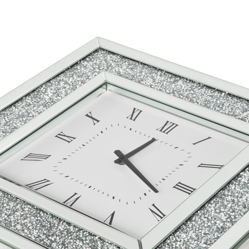 Square Diamante Mirrored Wall Clock – Comfortzone Home Furnishers