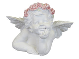 White Male Thinking Cherub Ornament with Pink Flower Headband