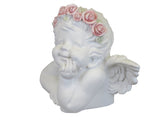 White Male Thinking Cherub Ornament with Pink Flower Headband