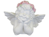 White Female Thinking Cherub Ornament with Pink Flower Headband