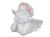 White Female Thinking Cherub Ornament with Pink Flower Headband