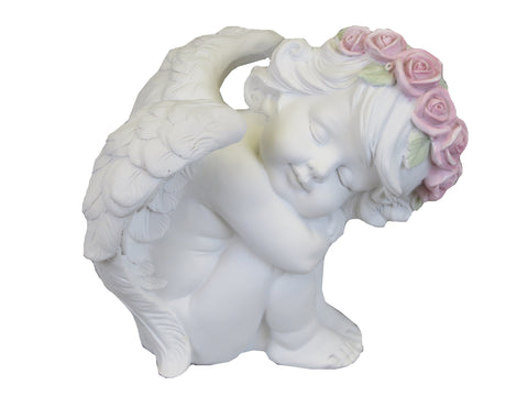 White Sleeping Cherub Ornament with Pink Flower Headband