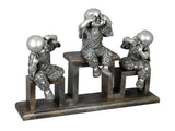 Silver 3 Monks on a Stand Ornament - See No Evil, Speak No Evil, Hear No Evil