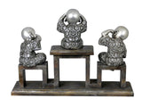 Silver 3 Monks on a Stand Ornament - See No Evil, Speak No Evil, Hear No Evil