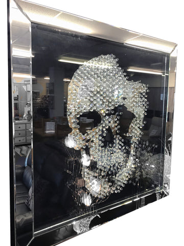 Medium Black Mirrored Crystal Square Skull Mirror