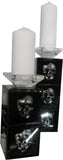 Triple Tier Black Mirrored Crystal Skull Head Tall Tea Light Candle Holder