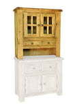 Weathered Oak Rustic Reclaimed Weathered Small Hutch Cabinet with 2 Drawers and Windowed Doors