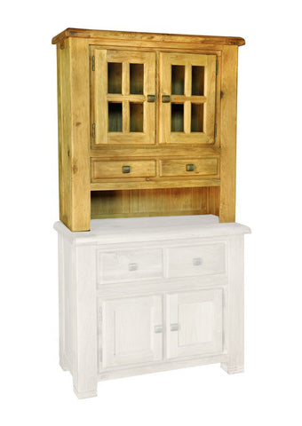 Weathered Oak Rustic Reclaimed Weathered Small Hutch Cabinet with 2 Drawers and Windowed Doors