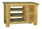 Weathered Reclaimed Rustic Distressed Oak Solid TV and Entertainment Unit with 3 Shelves and 2 Drawers