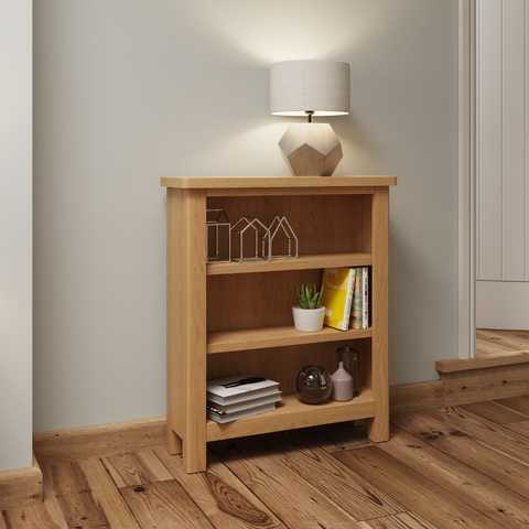 Oak & Hardwood Rustic Small Wide Bookcase