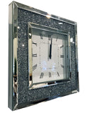 Square Diamante Mirrored Wall Clock