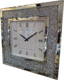 Diamante Jewel Gem Square Wall Hanging White and Black Faced Analogue Clock