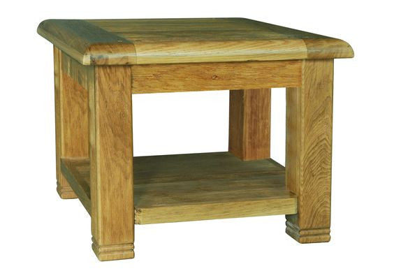 Weathered Rustic Distressed Reclaimed Square Lamp Table with Bottom Shelf