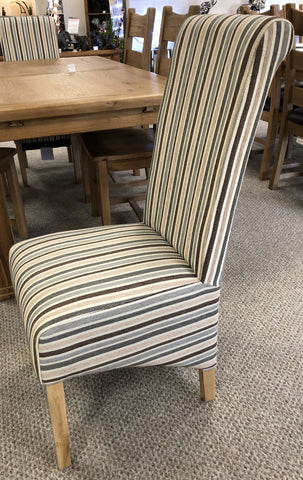Weathered Oak Striped Fabric Dining Chair