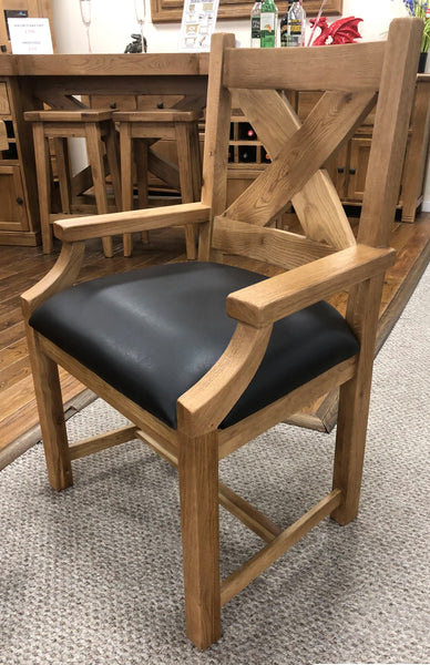 Maxi Oak X Shape Tub Dining Chair With Faux Leather Seat