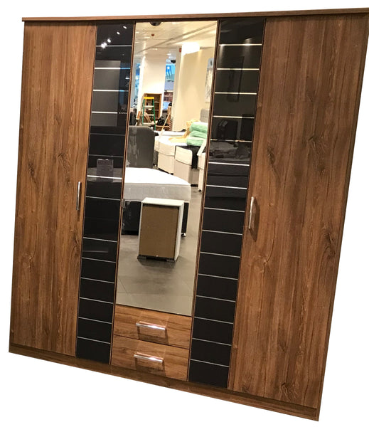 Rex Hinged Door Cornice Wooden Wardrobe with Glass Overlay
